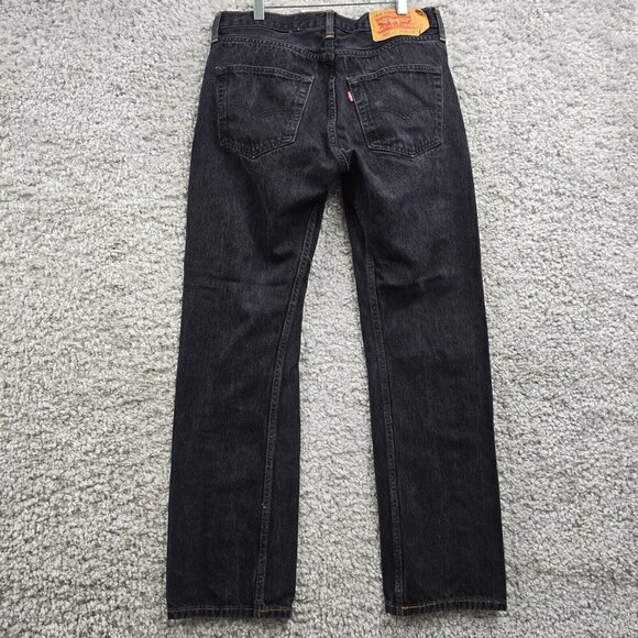 Levis 501‎ Jeans Mens 33x32 (Fits 30x30) Black Straight Button Fly Biker Denim - Picture 7 of 15
